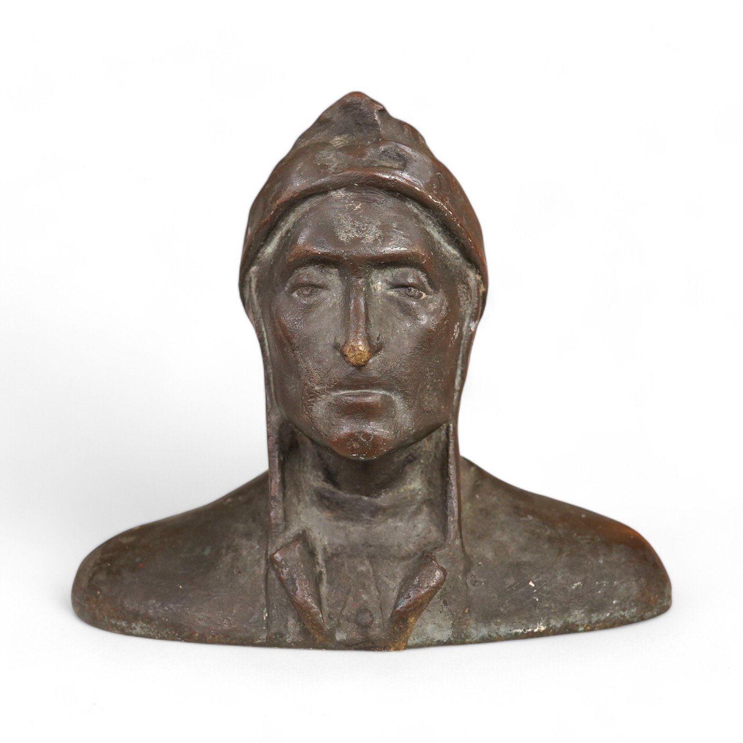 A 20th century heavy cast bronze bust, of Danté, 19cm high. Condition - fair